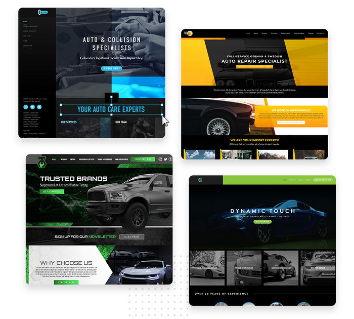 A montage of auto shop website design templates Auto shop websites