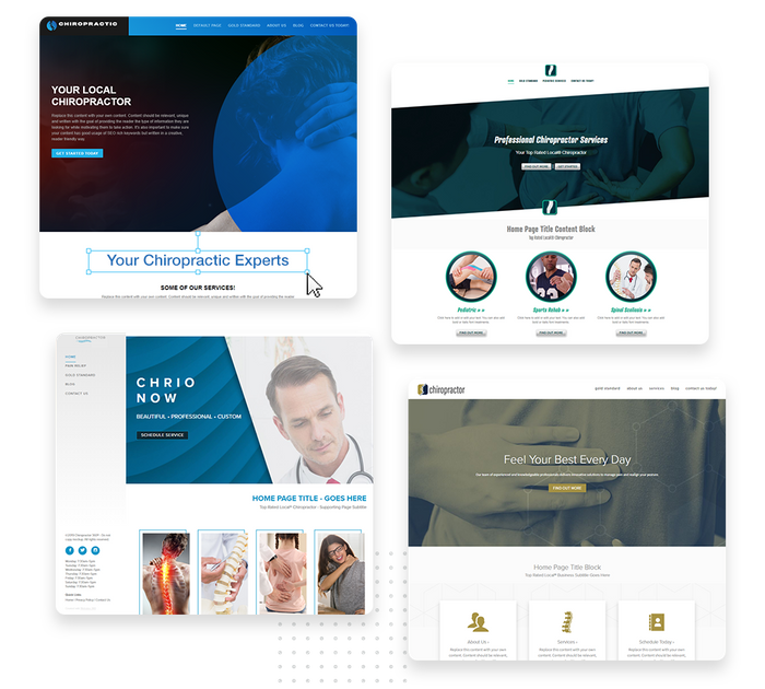 A montage of chiropractor website design templates Chiropractor websites