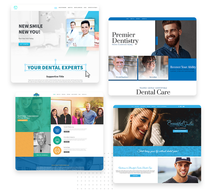 A montage of dentist website design templates Dental websites