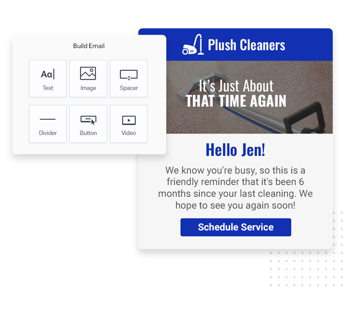 Carpet cleaning marketing email overlaid with email editor from Marketing 360® Nurture Carpet cleaning email marketing