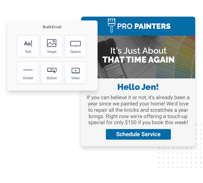 Painting contractor marketing email overlaid with email editor from Marketing 360® Nurture painter email marketing