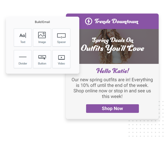 Retail marketing email overlaid with email editor from Marketing 360® Nurture retail email marketing