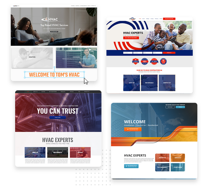 A montage of HVAC website design templates HVAC websites