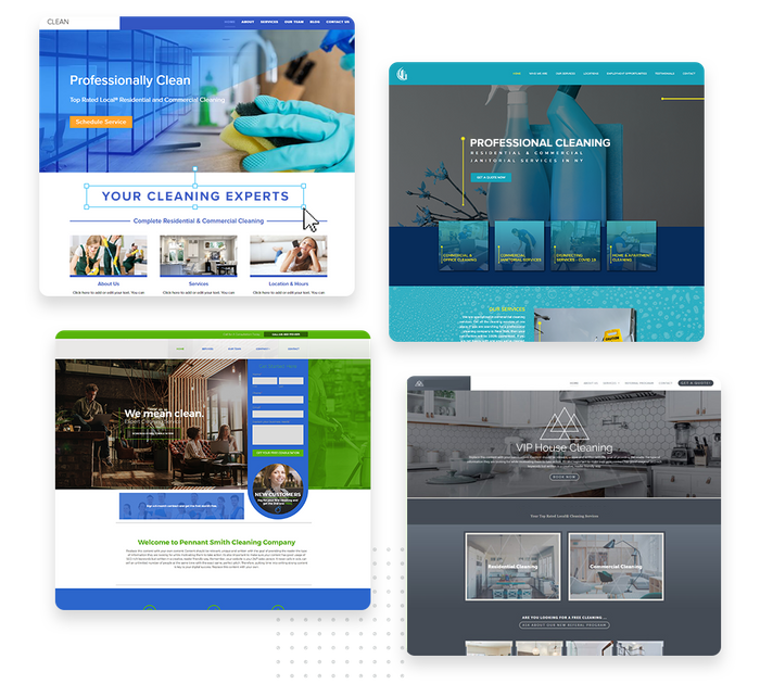 A montage of house cleaning website design templates Janitor websites