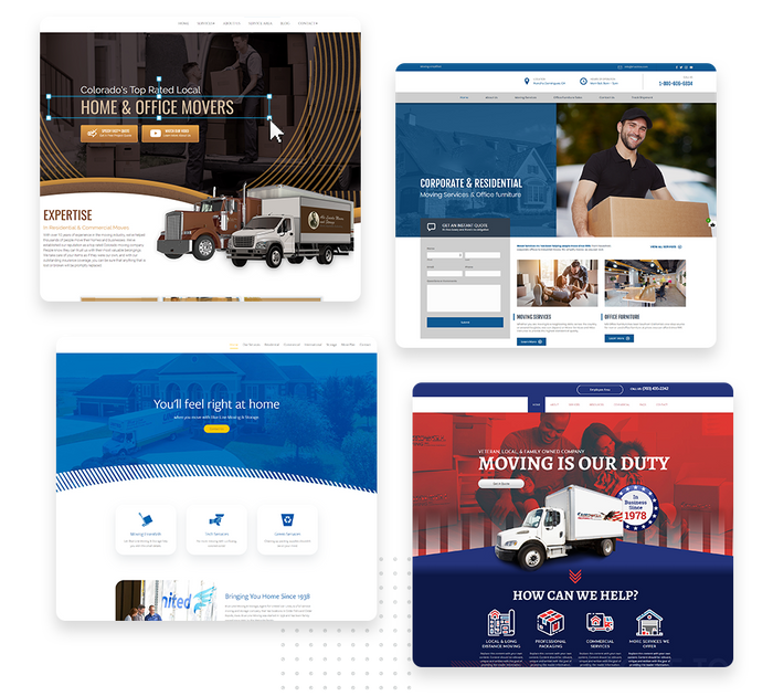 A montage of moving company website design templates moving company websites