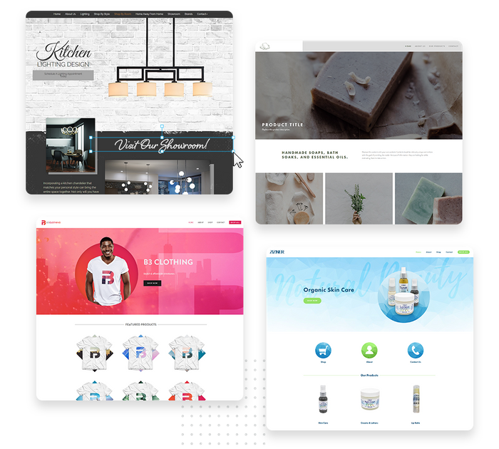 A montage of retail website design templates retail websites