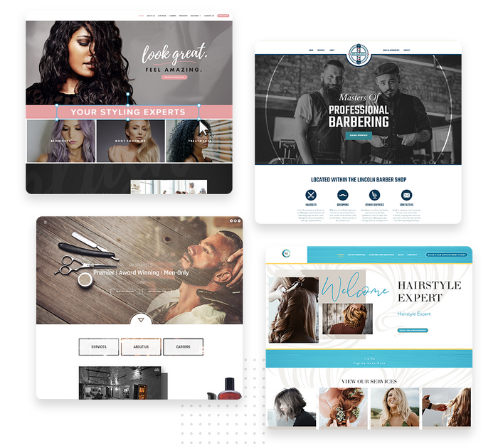 A montage of barber and salon website design templates salon websites