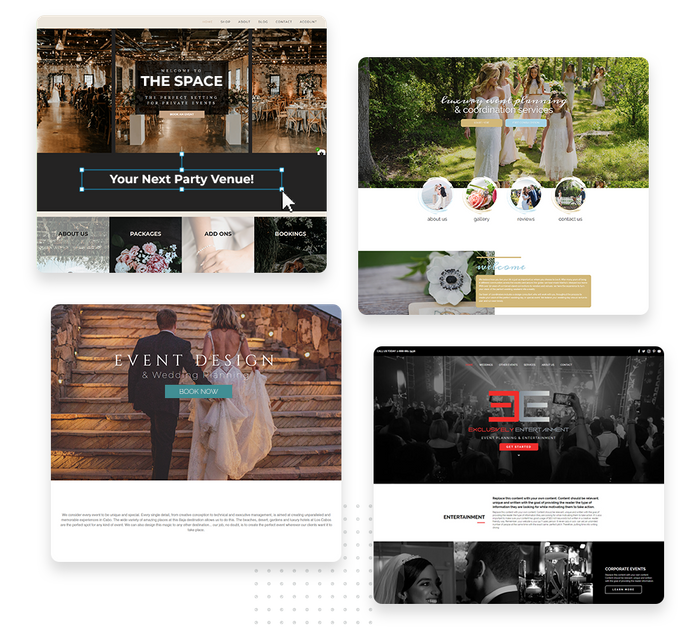 A montage of venue website design templates venue websites